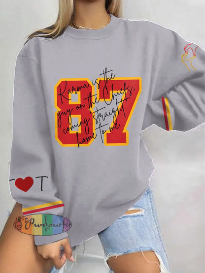 Women’s 8789 Chiefs Karma Printed Sweatshirt Light Gray / S