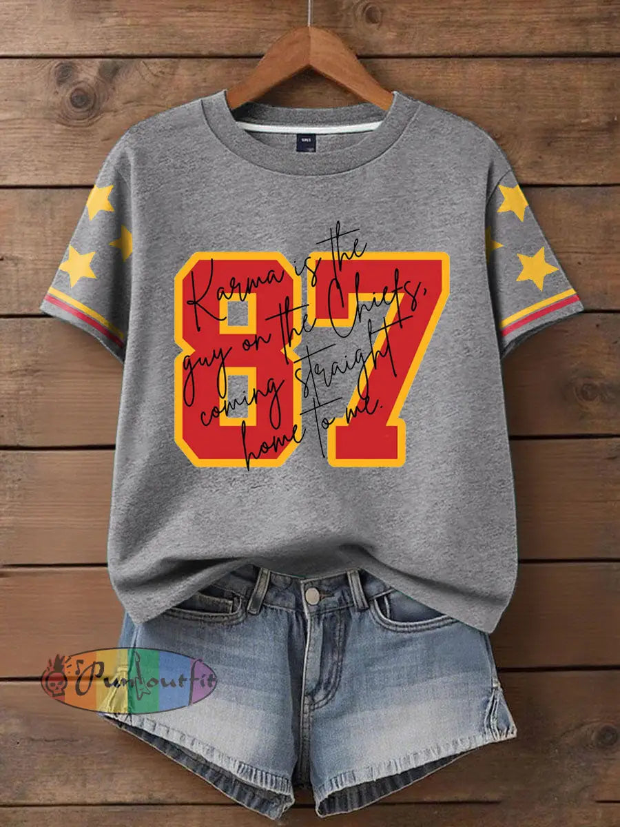 Women’s 8789 Karma Chiefs Printed T Shirt Light Gray / S