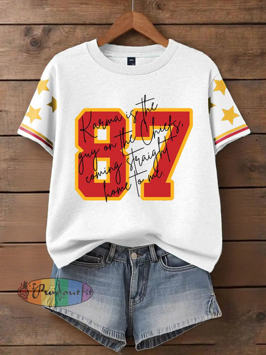 Women’s 8789 Karma Chiefs Printed T Shirt White / S