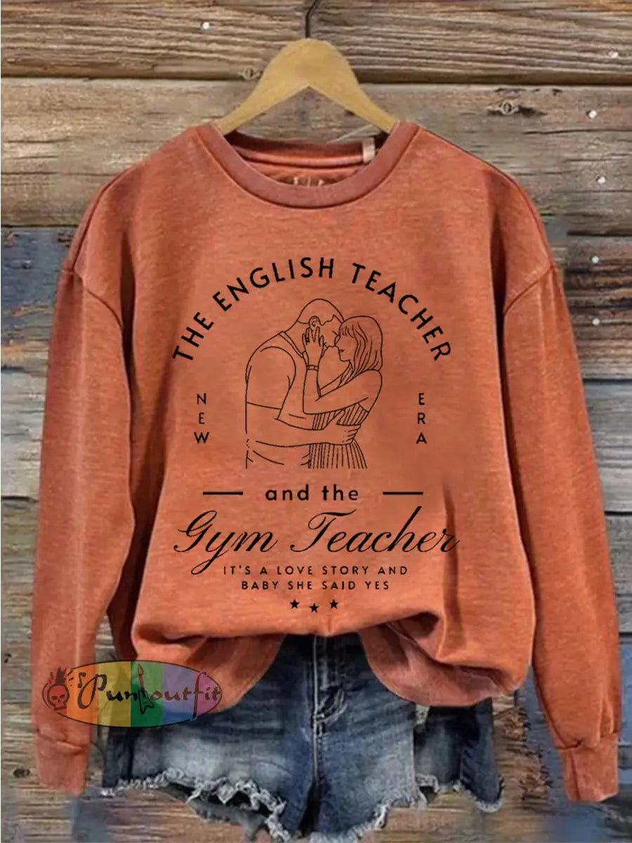 Women’s A Love Story English Teacher And Gym Teacher Getting Married Sweatshirt Orange / S