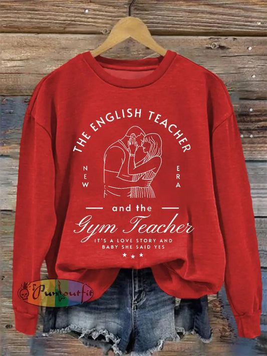 Women’s A Love Story English Teacher And Gym Teacher Getting Married Sweatshirt Red / S