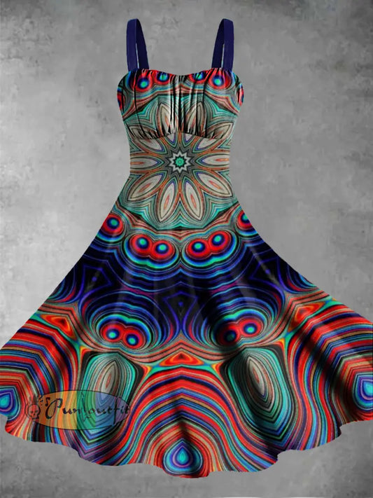 Women’s Abstract Datura Floral Printed Sleeveless Camisole Dress Colorful / S