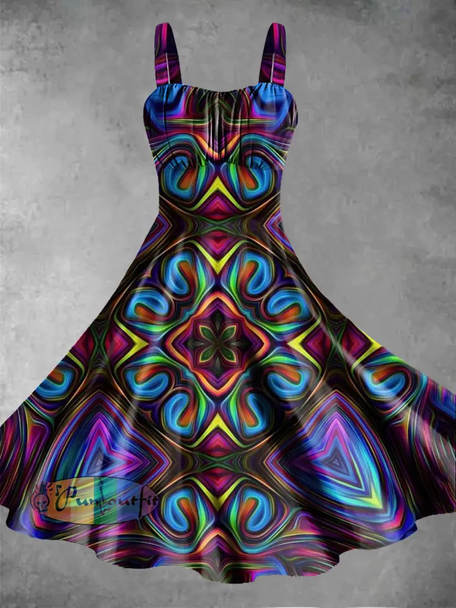 Women’s Abstract Datura Floral Printed Sleeveless Camisole Dress Purple / S