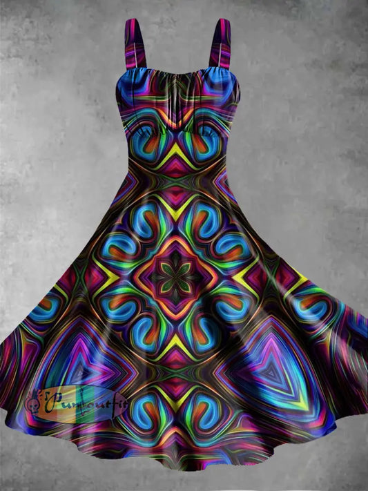 Women’s Abstract Datura Floral Printed Sleeveless Camisole Dress Purple / S