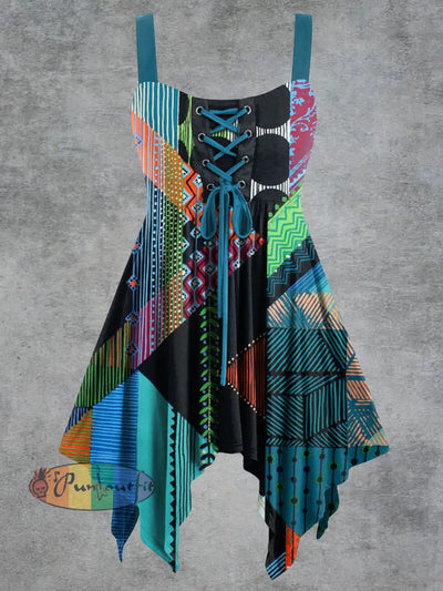 Women’s Abstract Geometrical Print Tie-Strap Slip Dress Colorful / S