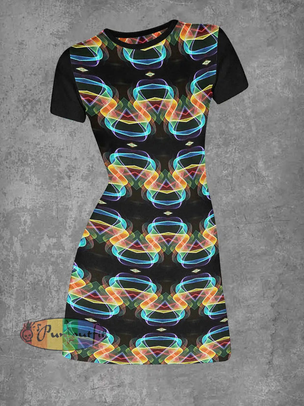 Women’s Abstract Radium Rays Print Casual Mini Dress Black / S