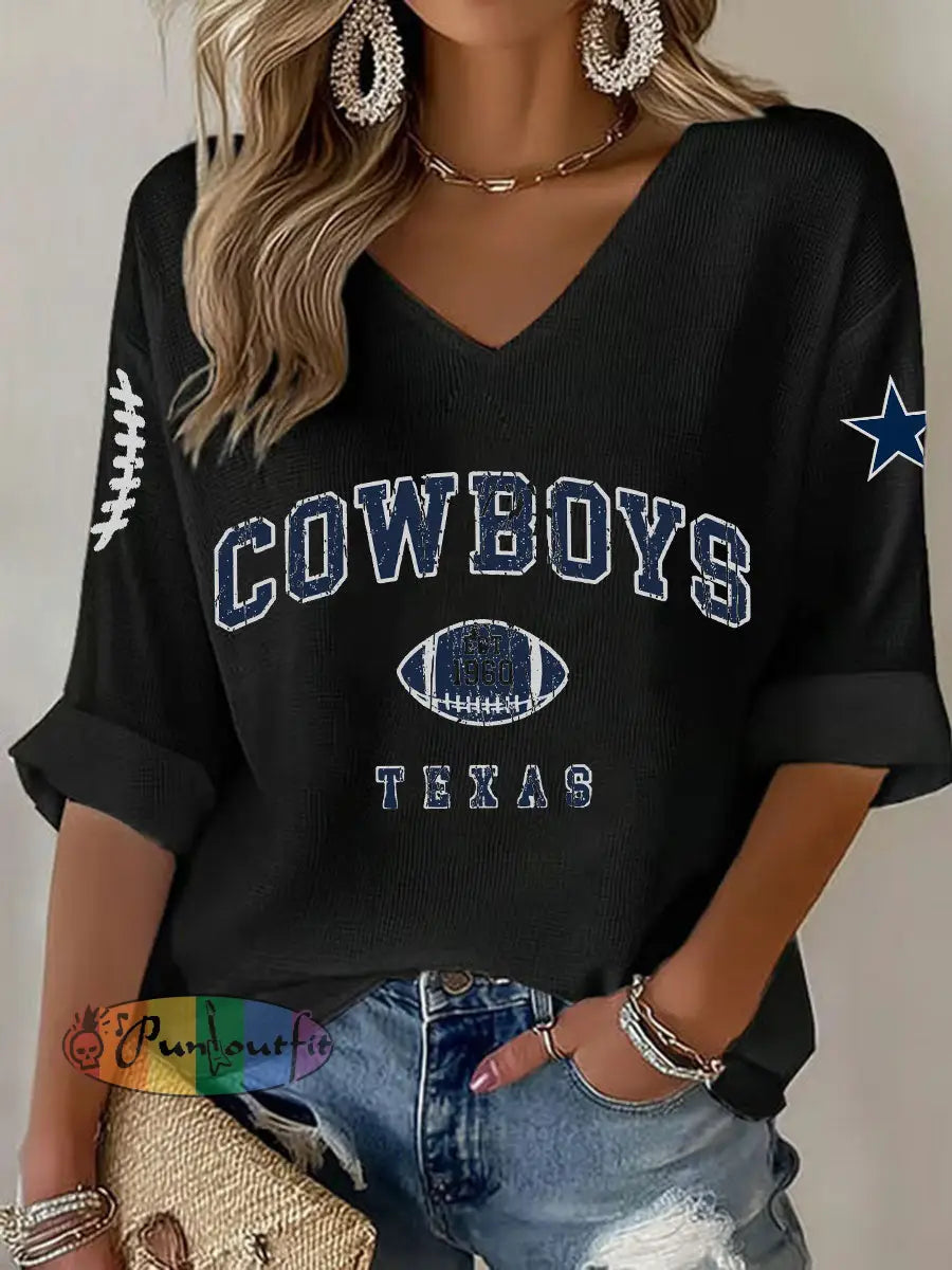 Women’s American football V neck long sleeved top Black / S