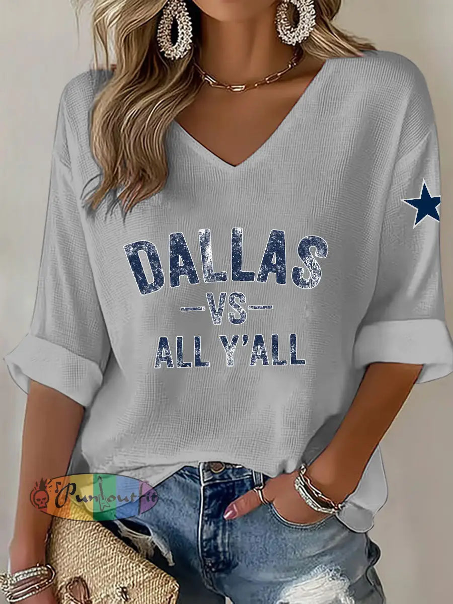 Women’s American football V neck long sleeved top Light Gray / S