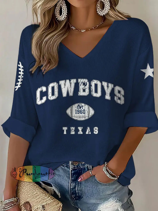Women’s American football V neck long sleeved top Navy Blue / S
