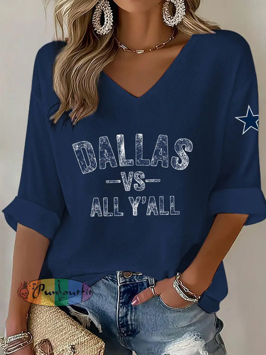 Women’s American football V neck long sleeved top Navy Blue / S