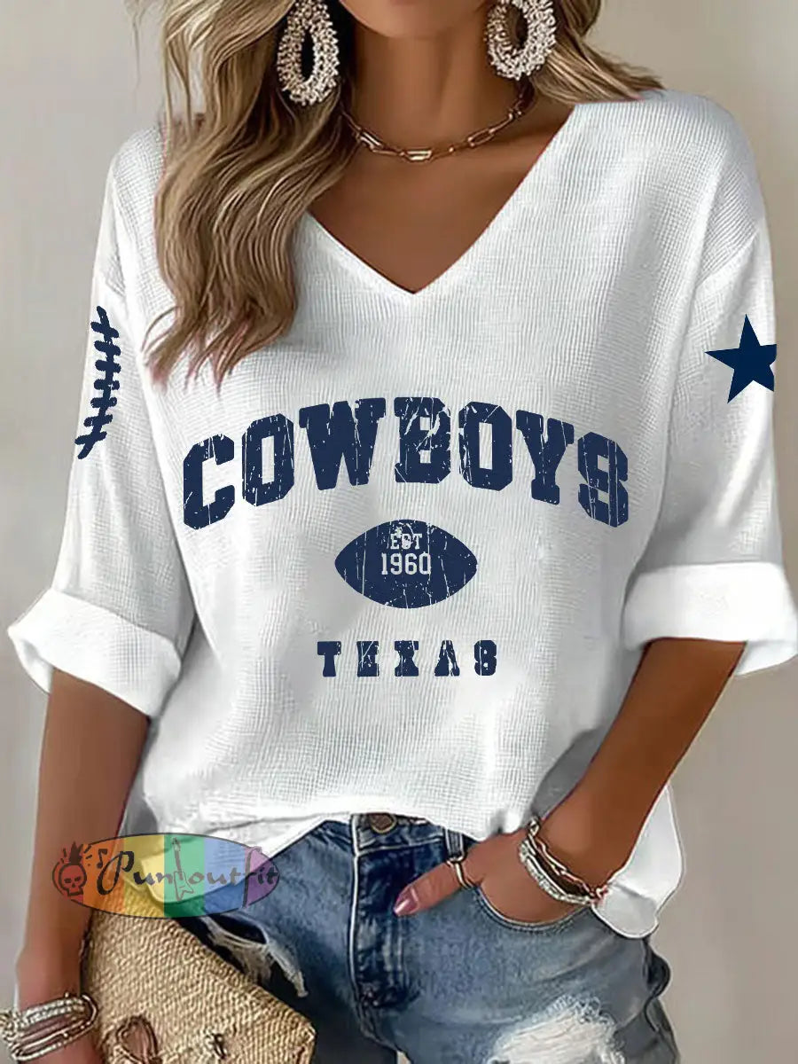 Women’s American football V neck long sleeved top White / S