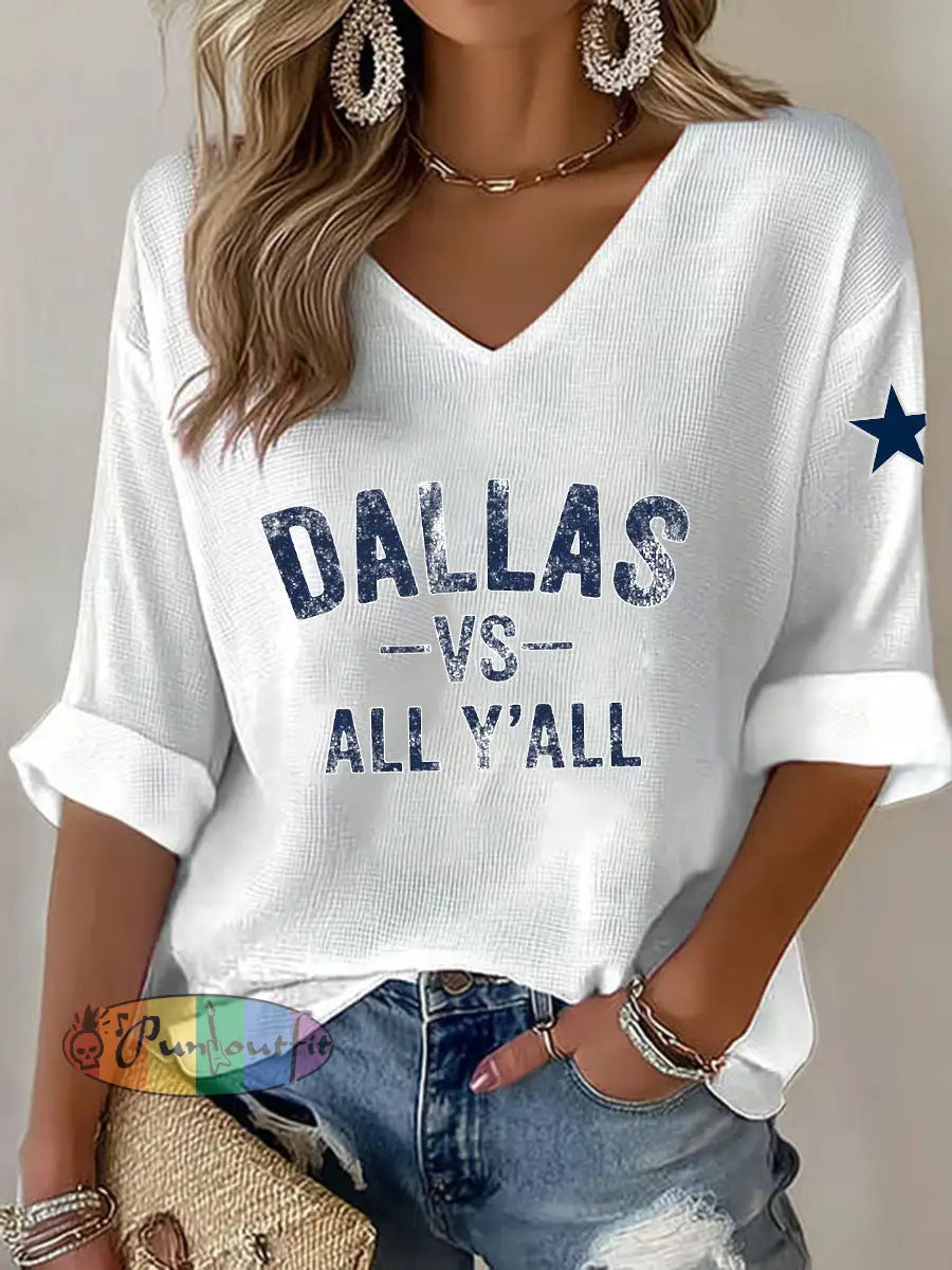 Women’s American football V neck long sleeved top White / S