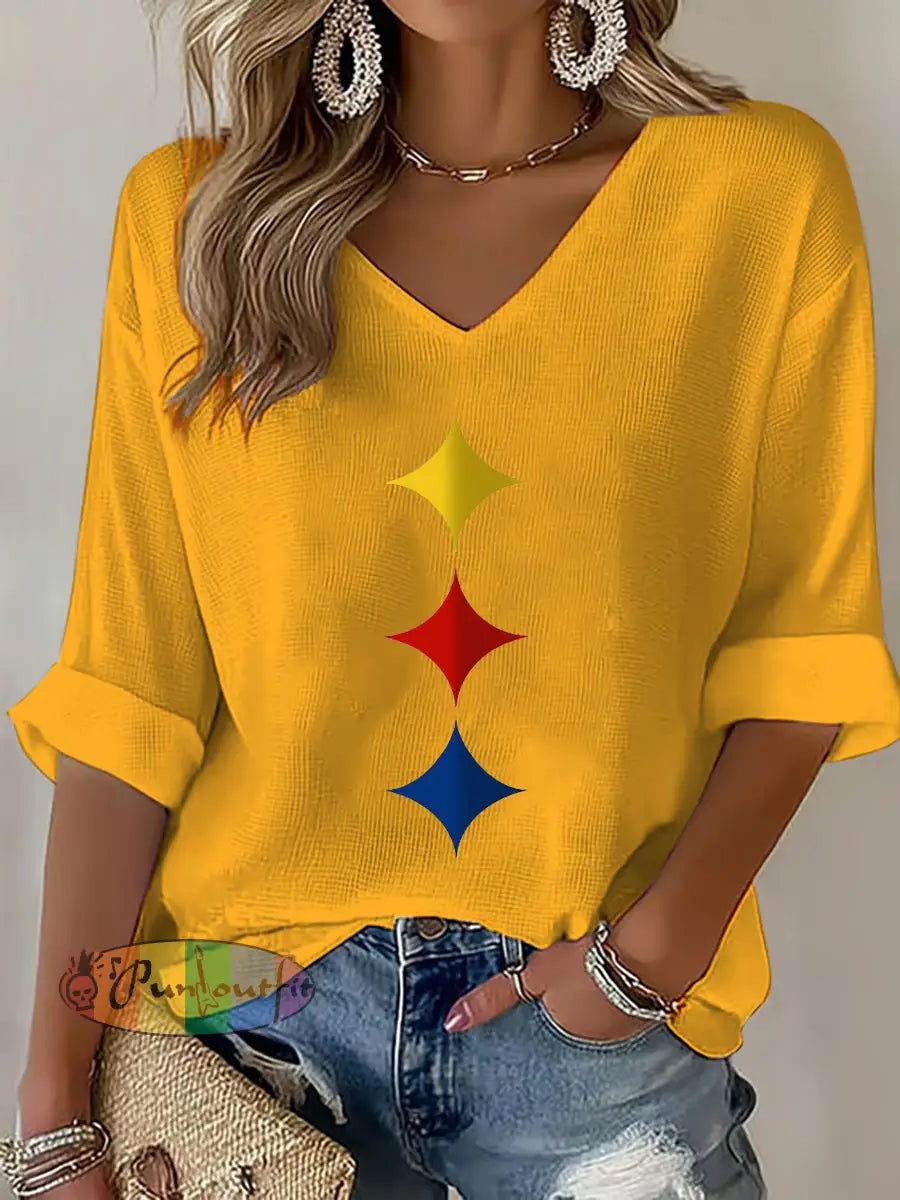 Women’s American football V neck top Gold / S