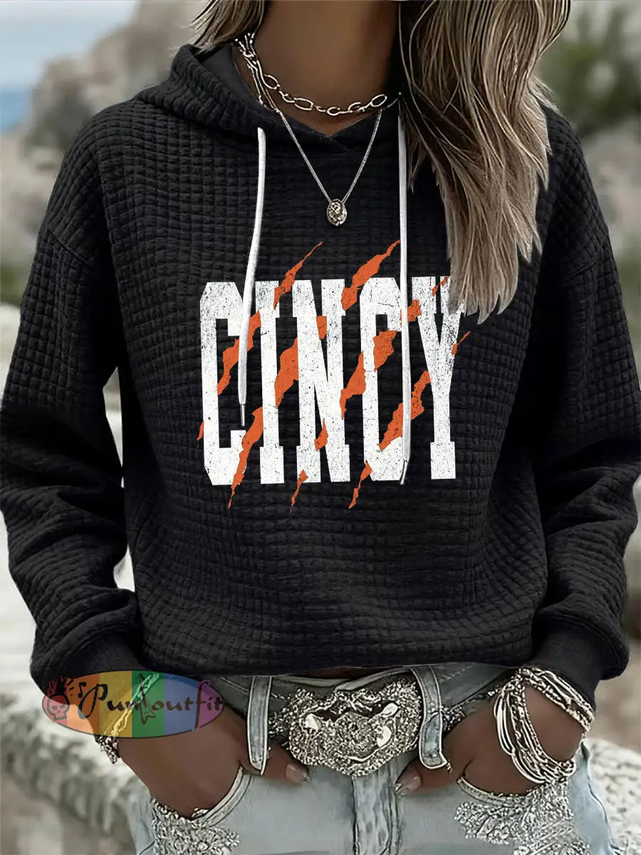 Women’s American football waffle hooded sweatshirt Black / S
