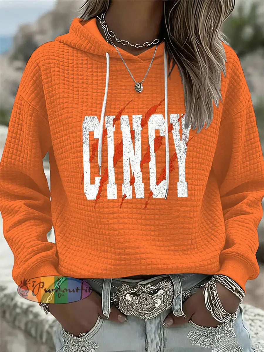 Women’s American football waffle hooded sweatshirt Orange / S