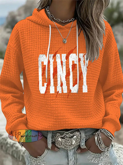 Women’s American football waffle hooded sweatshirt Orange / S