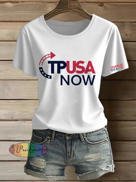 Women’s American Turning Point Printed Vintage Fashion Loose Short Sleeve T-Shirt White / S
