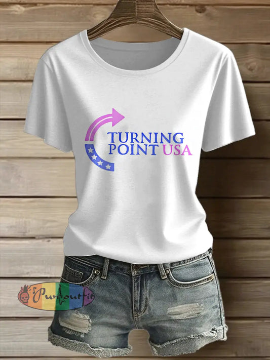 Women’s American Turning Point Printed Vintage Fashion Loose Short Sleeve T-Shirt White / S