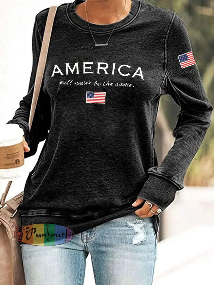 Women’s American Will Never Be The Same Printed Casual Sweatshirt Black / S