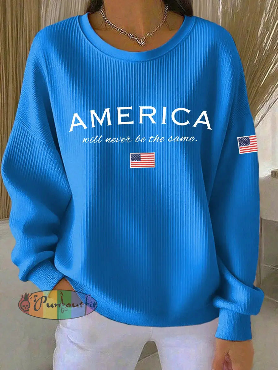 Women’s American Will Never Be The Same Printed Casual Sweatshirt Blue / S
