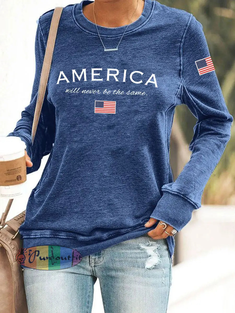 Women’s American Will Never Be The Same Printed Casual Sweatshirt Blue / S