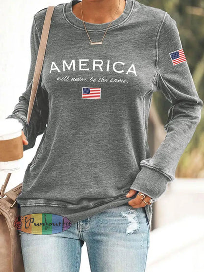 Women’s American Will Never Be The Same Printed Casual Sweatshirt Gray / S