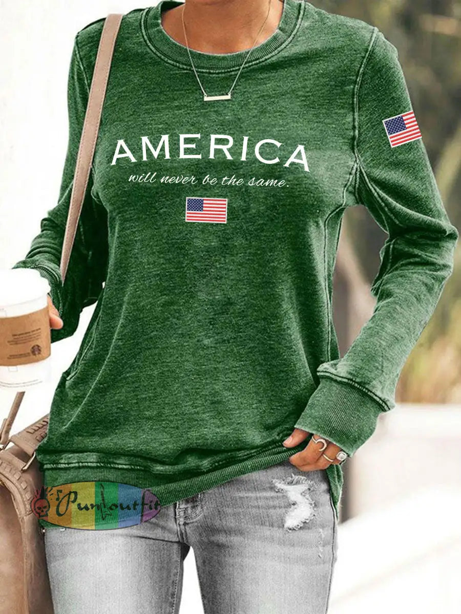 Women’s American Will Never Be The Same Printed Casual Sweatshirt Green / S