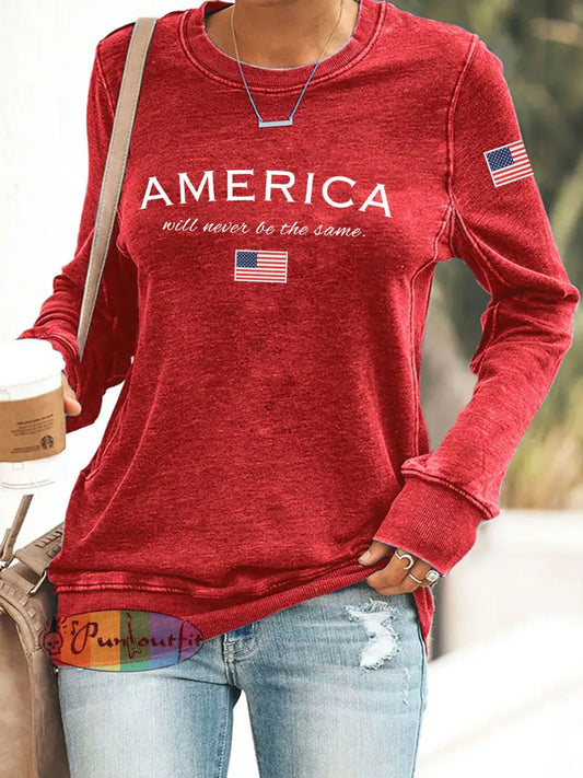 Women’s American Will Never Be The Same Printed Casual Sweatshirt Red / S
