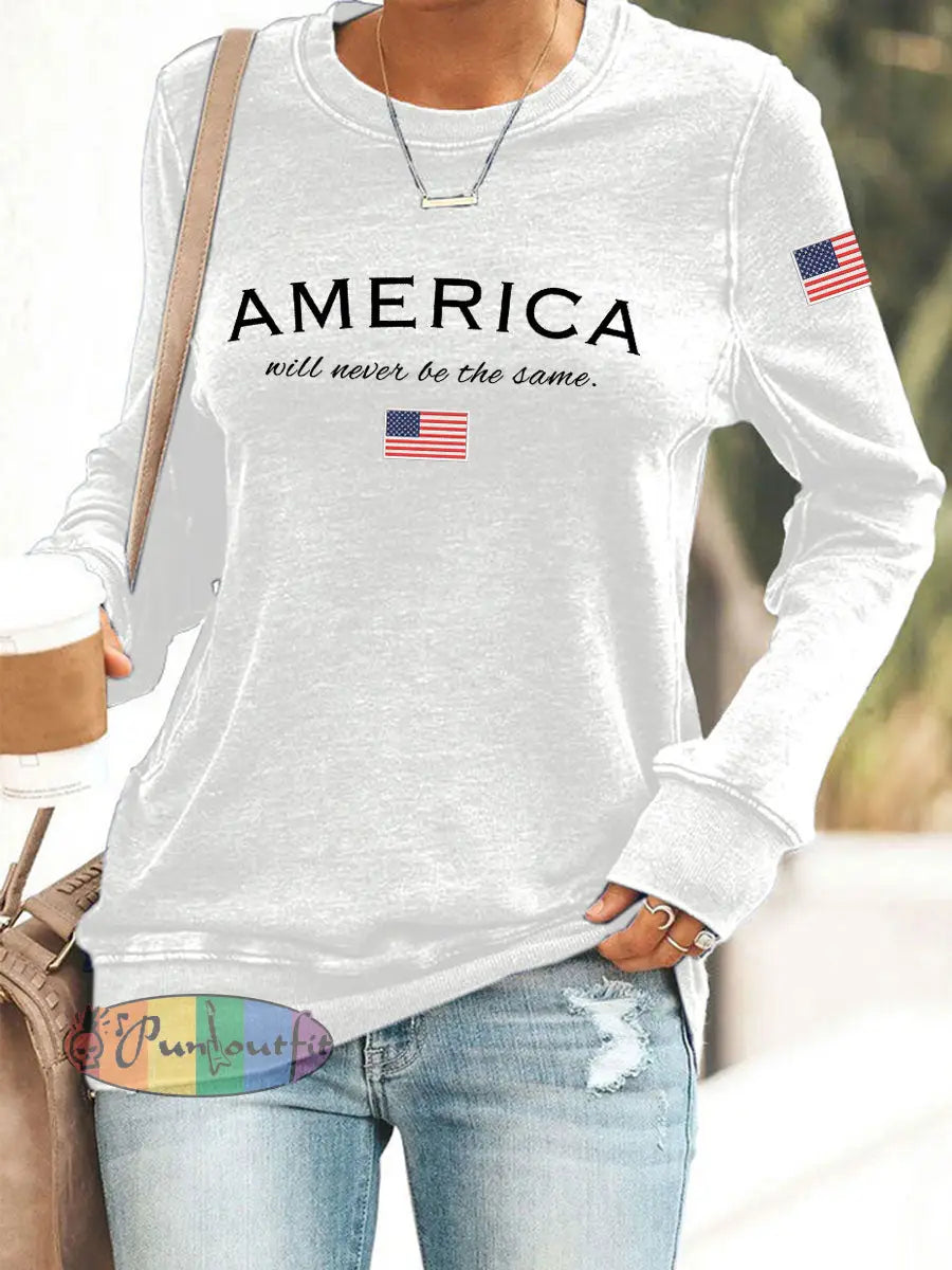 Women’s American Will Never Be The Same Printed Casual Sweatshirt White / S