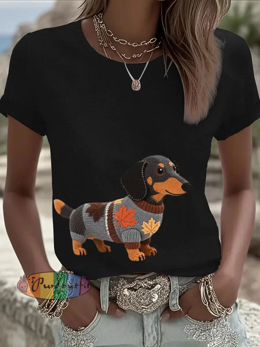 Women’s Autumn Dog Art Print Long Sleeve Sweatshirt Black / S