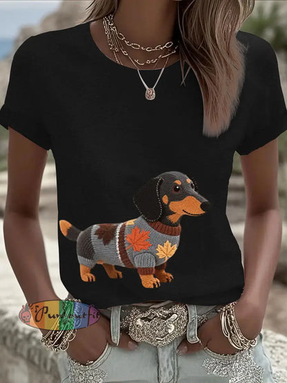 Women’s Autumn Dog Art Print Long Sleeve Sweatshirt Black / S