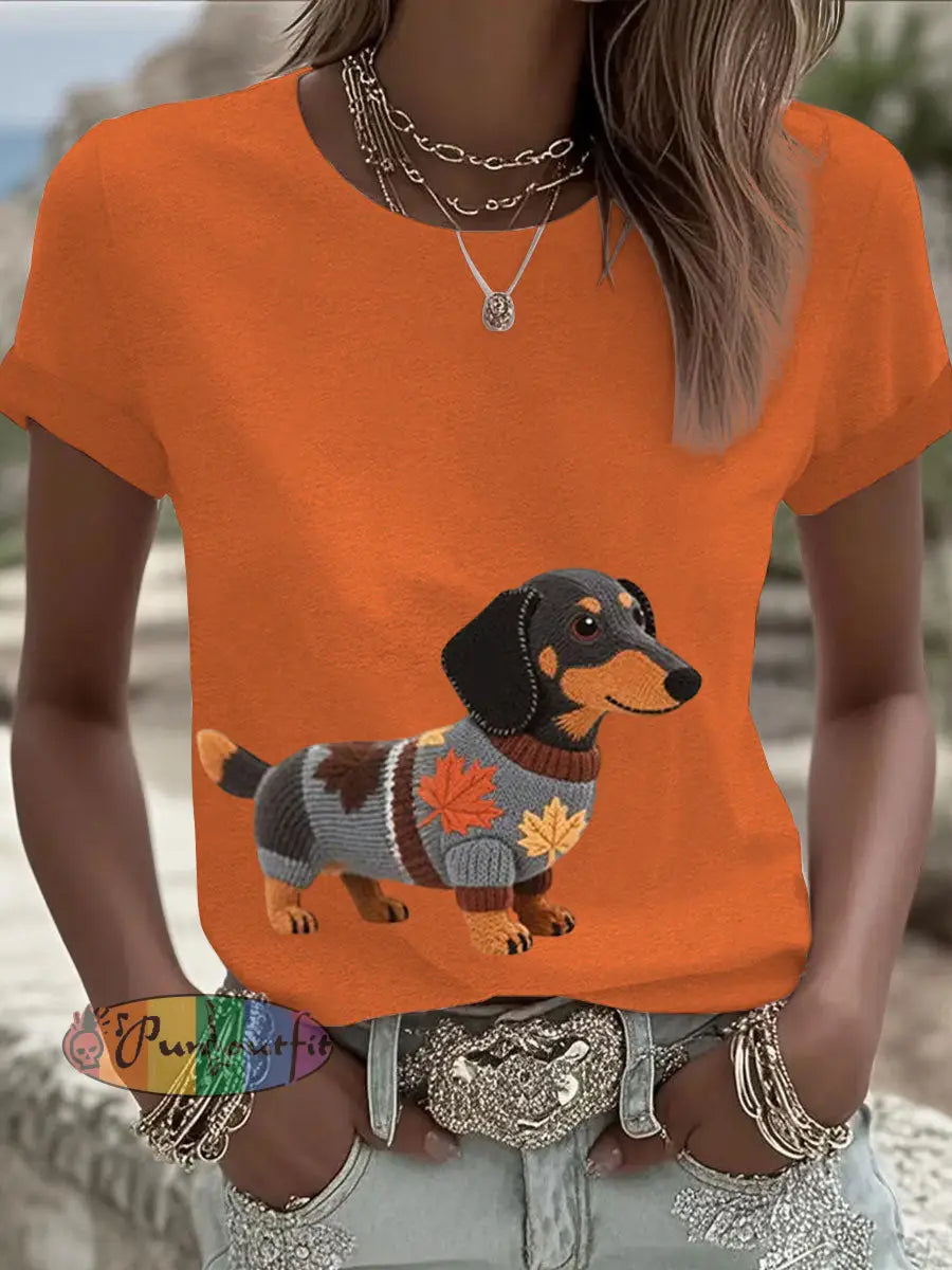 Women’s Autumn Dog Art Print Long Sleeve Sweatshirt Orange / S