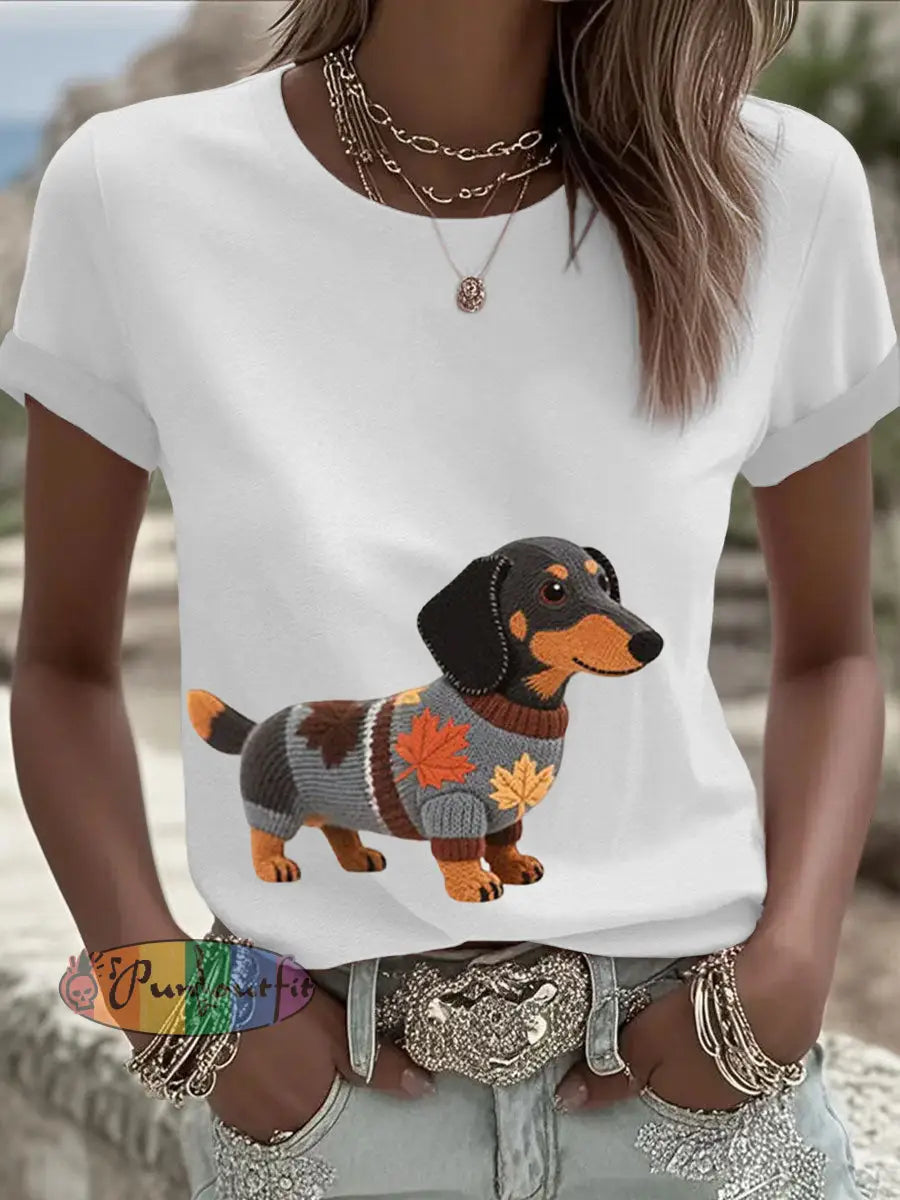 Women’s Autumn Dog Art Print Long Sleeve Sweatshirt White / S