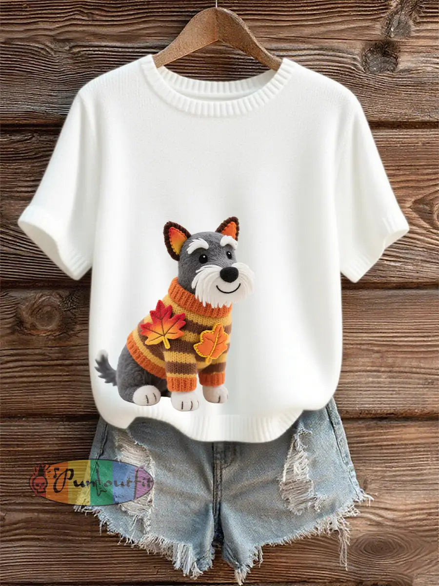 Women’s Autumn Dog Art Print O Neck Short Sleeve T shirt Orange / S