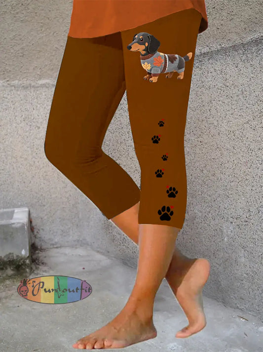 Women’s Autumn Dog Art Print Seven minute Bottoms Brown / S