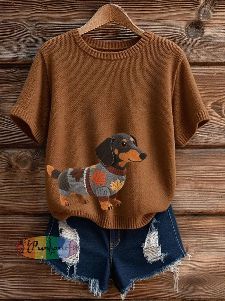 Women’s Autumn Dog Art Print Short SleeveT shirt Brown / S