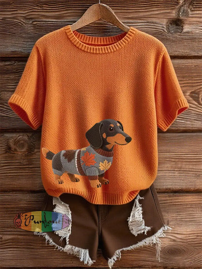 Women’s Autumn Dog Art Print Short SleeveT shirt Orange / S