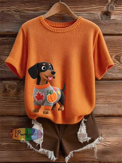 Women’s Autumn Dog Art Print Short SleeveT shirt Orange / S