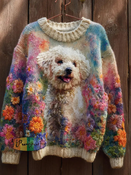 Women’s Autumn Dog Art Print Sweatshirt As picture / S
