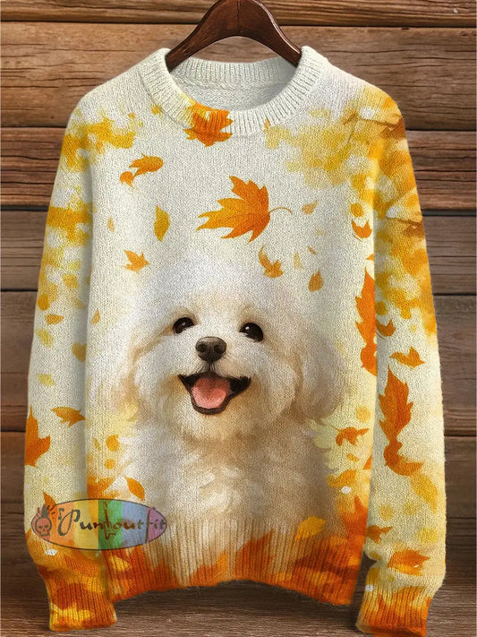 Women’s Autumn Dog Art Print Sweatshirt As picture / S