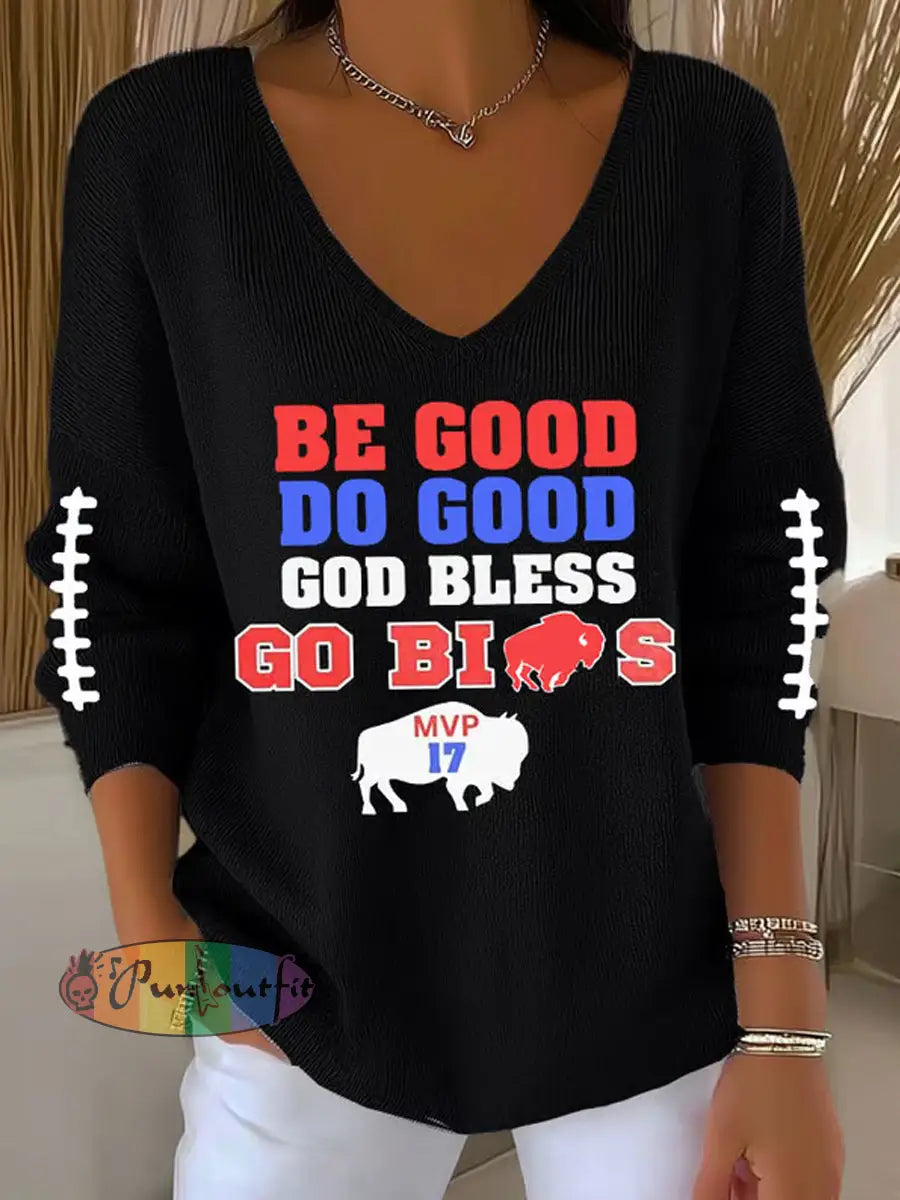 Women’s Be Good Do Good God Bless Go Buffalo Football Fans Lovers Gameday Casual Long-Sleeve Top Black / S