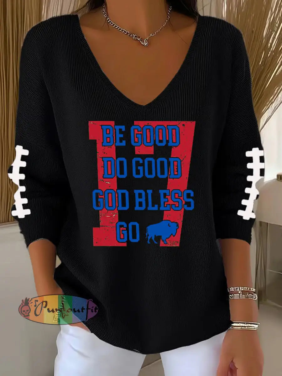 Women’s Be Good Do Good God Bless Go Buffalo Football Fans Lovers Gameday Casual Long-Sleeve Top Black / S