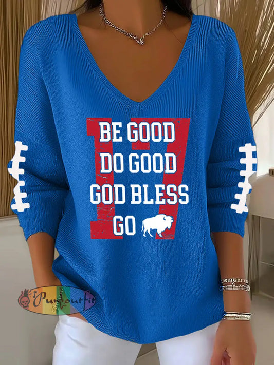 Women’s Be Good Do Good God Bless Go Buffalo Football Fans Lovers Gameday Casual Long-Sleeve Top Blue / S