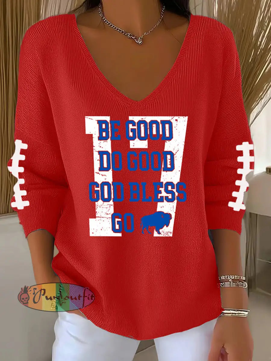 Women’s Be Good Do Good God Bless Go Buffalo Football Fans Lovers Gameday Casual Long-Sleeve Top Red / S