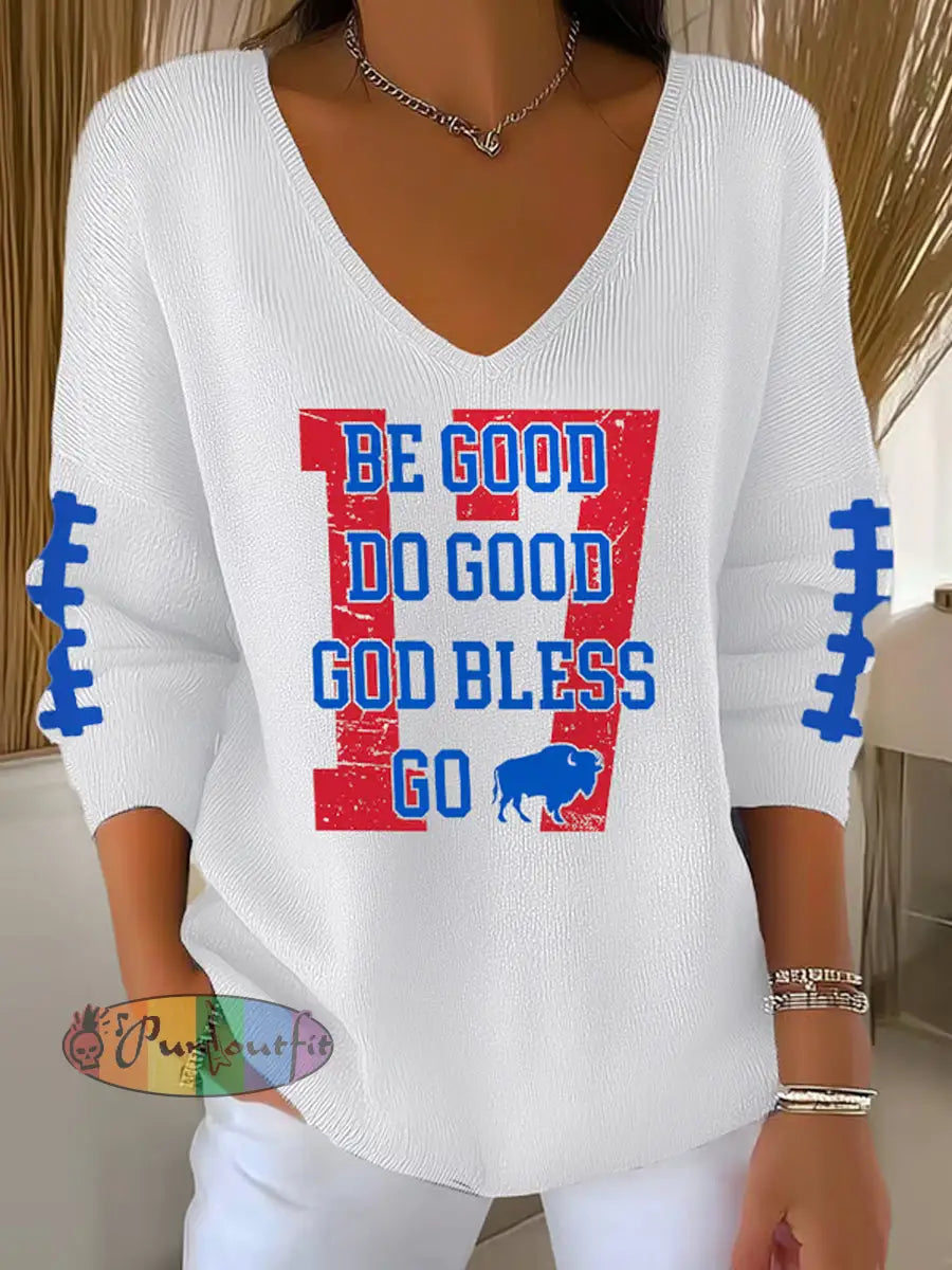 Women’s Be Good Do Good God Bless Go Buffalo Football Fans Lovers Gameday Casual Long-Sleeve Top White / S