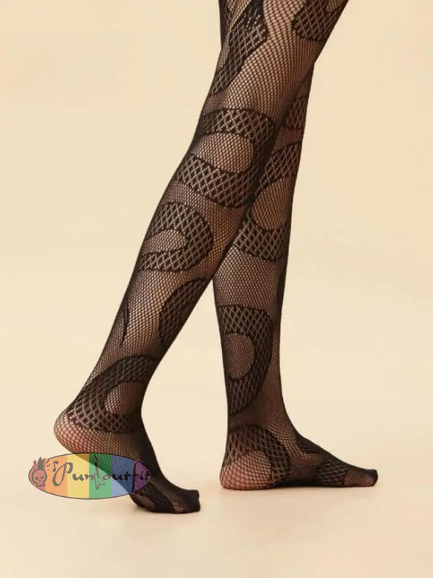 Women’s Black Punk Serpentine Cutout Fishnet Stockings Acc