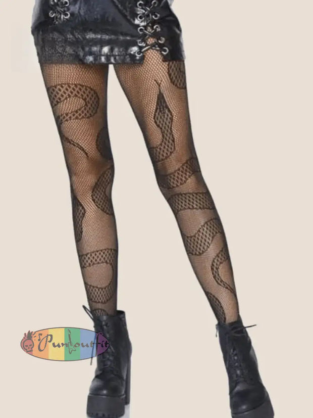 Women’s Black Punk Serpentine Cutout Fishnet Stockings / One Size Acc