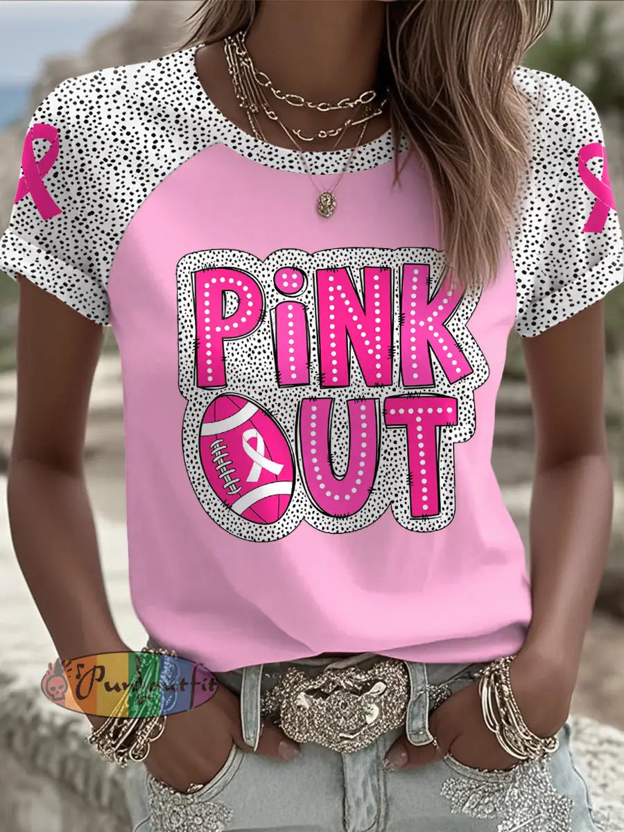 Women’s Breast Cancer Awareness Pink Out Football Printed T shirt Light Pink / S