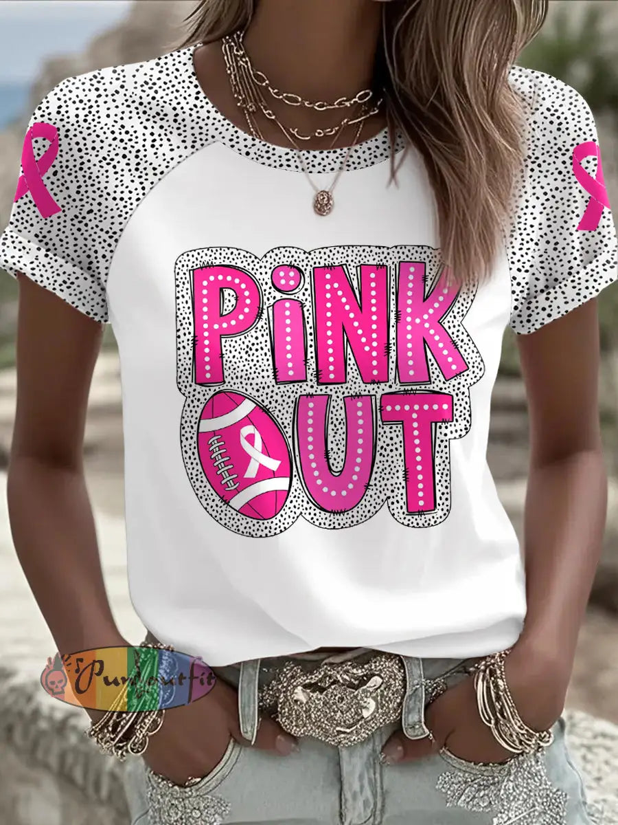 Women’s Breast Cancer Awareness Pink Out Football Printed T shirt White / S