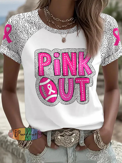 Women’s Breast Cancer Awareness Pink Out Football Printed T shirt White / S